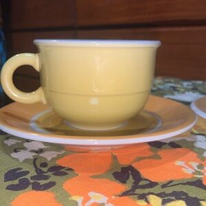 Set of 2 1973 MCM Vintage Mug & Saucer Sets Made in Japan Fifty/Fifty Brand